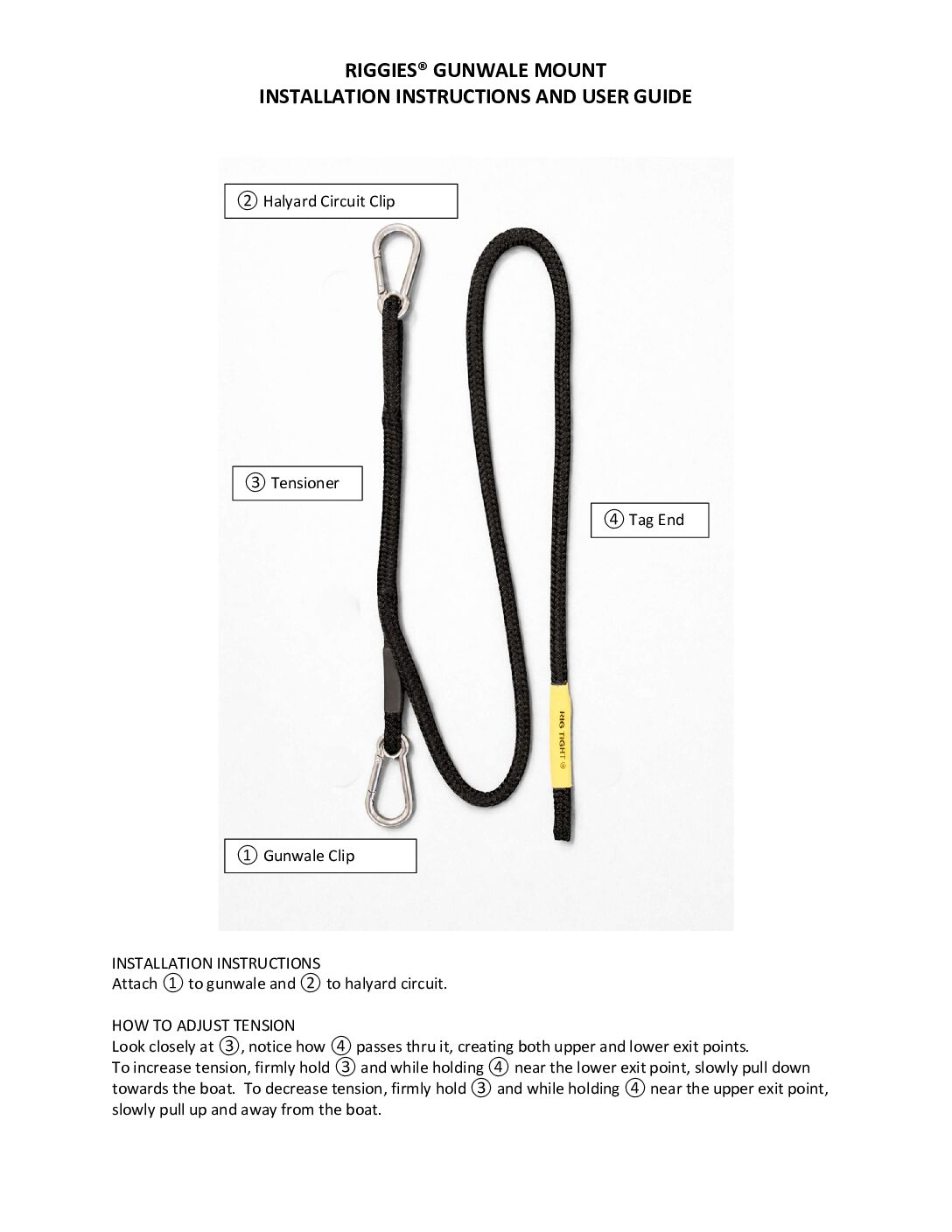 RIGGIES Gunwale Mount Adjustable Tension Outrigger Shock Cords - 2 pack - Image 6